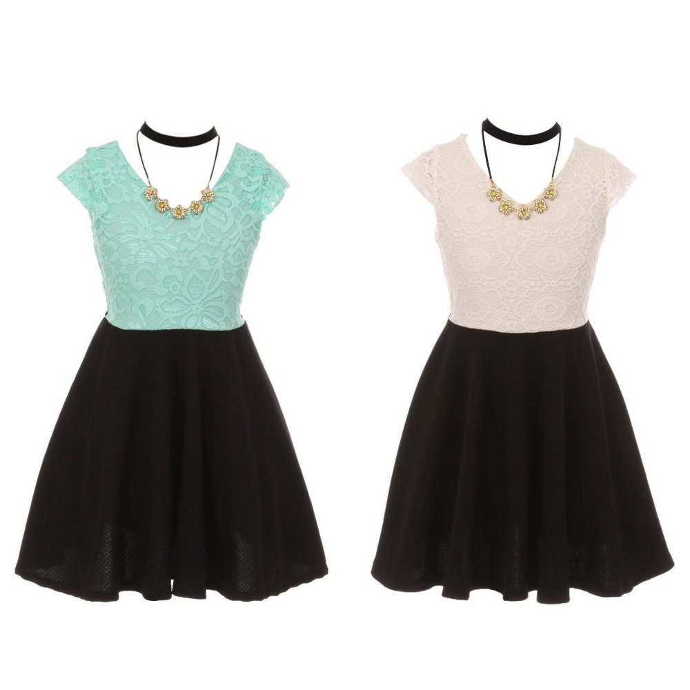 2 Pieces Dress Set Cap Sleeve Lace color bloc Summer Flower Girl Dress Party New